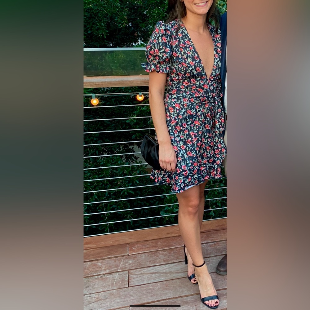 Floral faux wrap mini dress